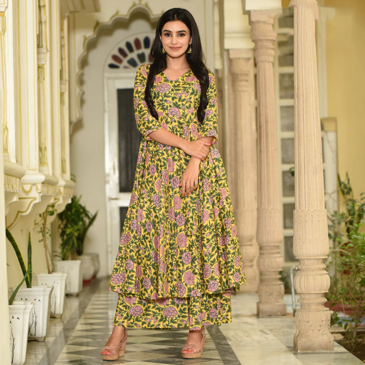 Golden Kurti with Maslin Palazzo Pants | Perfect for Every Occasion