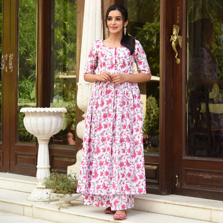 Pink Maslin Kurti Palazzo Set | Perfect for Festive and Casual Wear