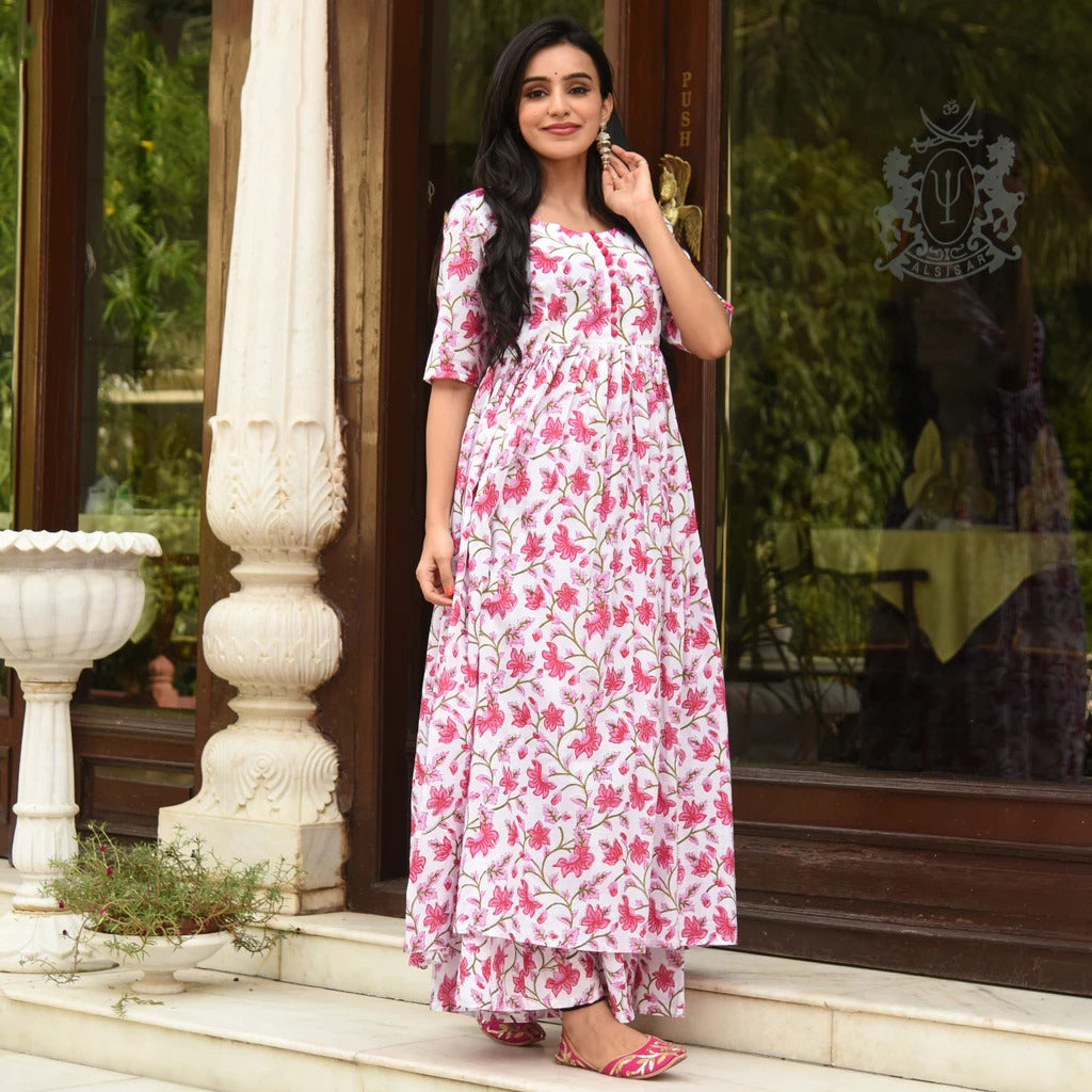 Pink Maslin Kurti Palazzo Set | Perfect for Festive and Casual Wear