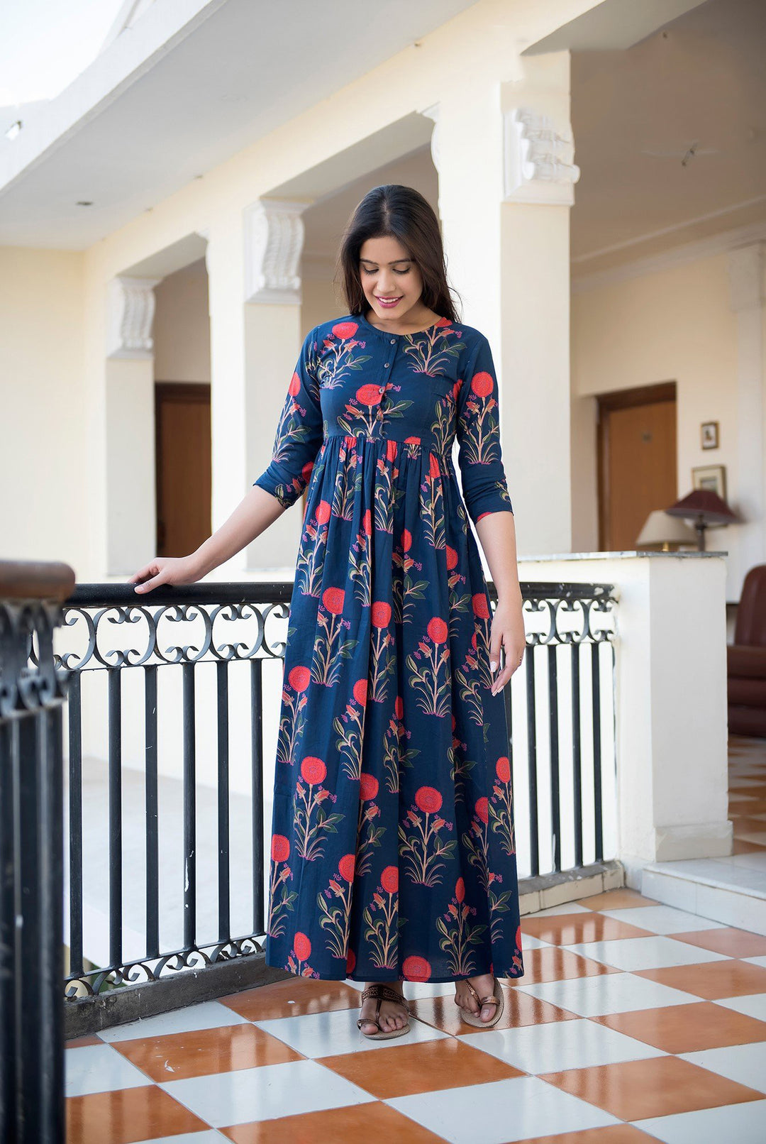 Blue Silk Kurti for Women | Modern Ethnic Style with Digital Prints