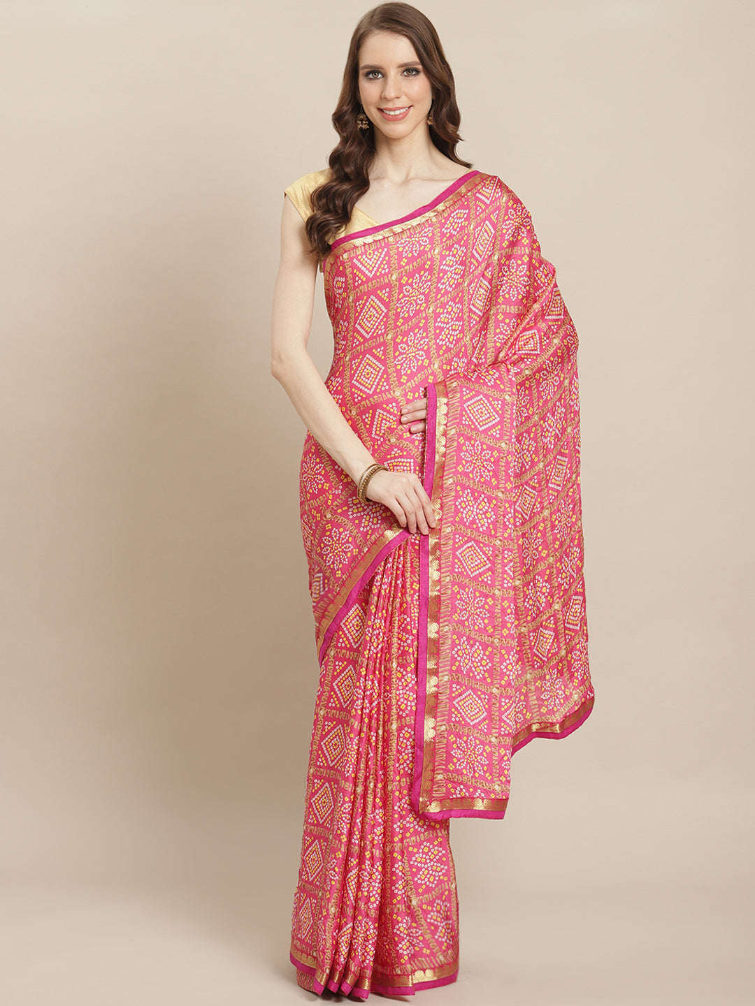 Georgette Bandhej-Printed Saree | Traditional Wedding Party Wear | Special Event