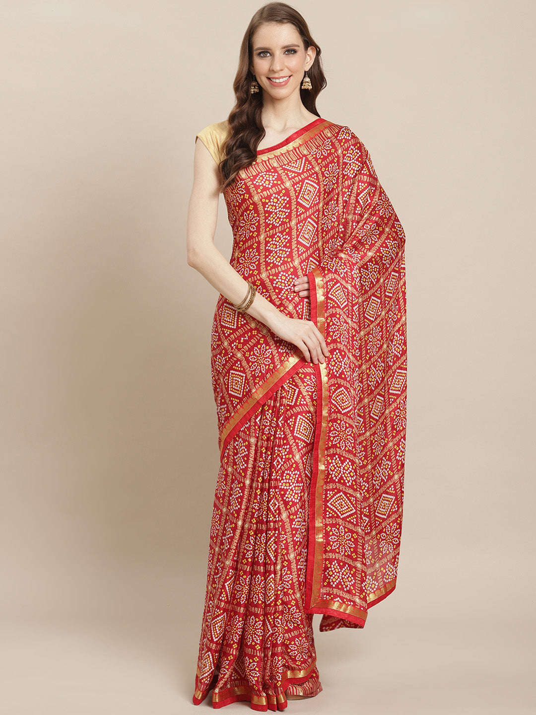 Georgette Bandhej-Printed Saree | Elegant Traditional And Pooja Wear