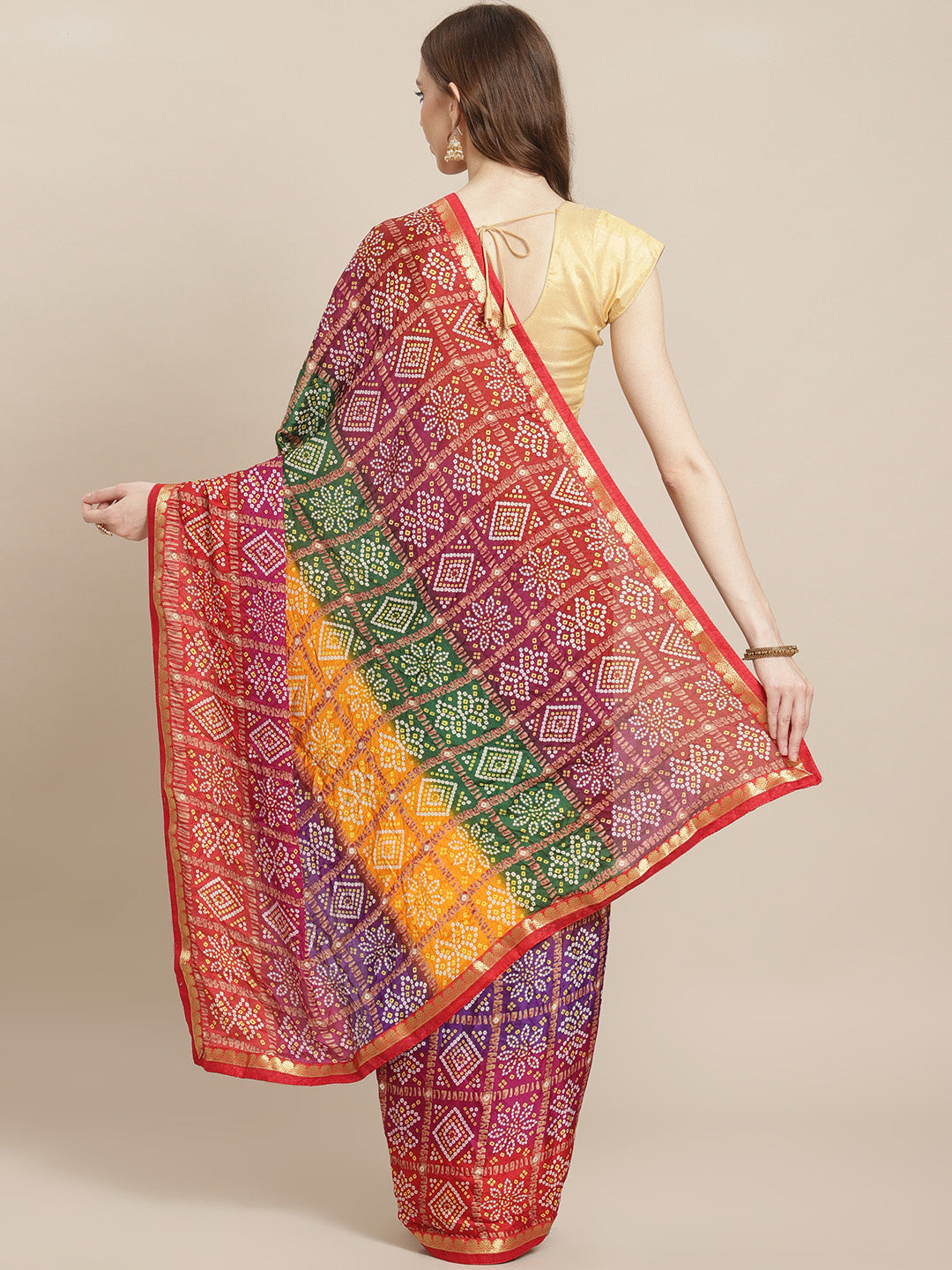 Elegant Georgette Bandhej-Printed Saree | Traditional Wedding Party Wear