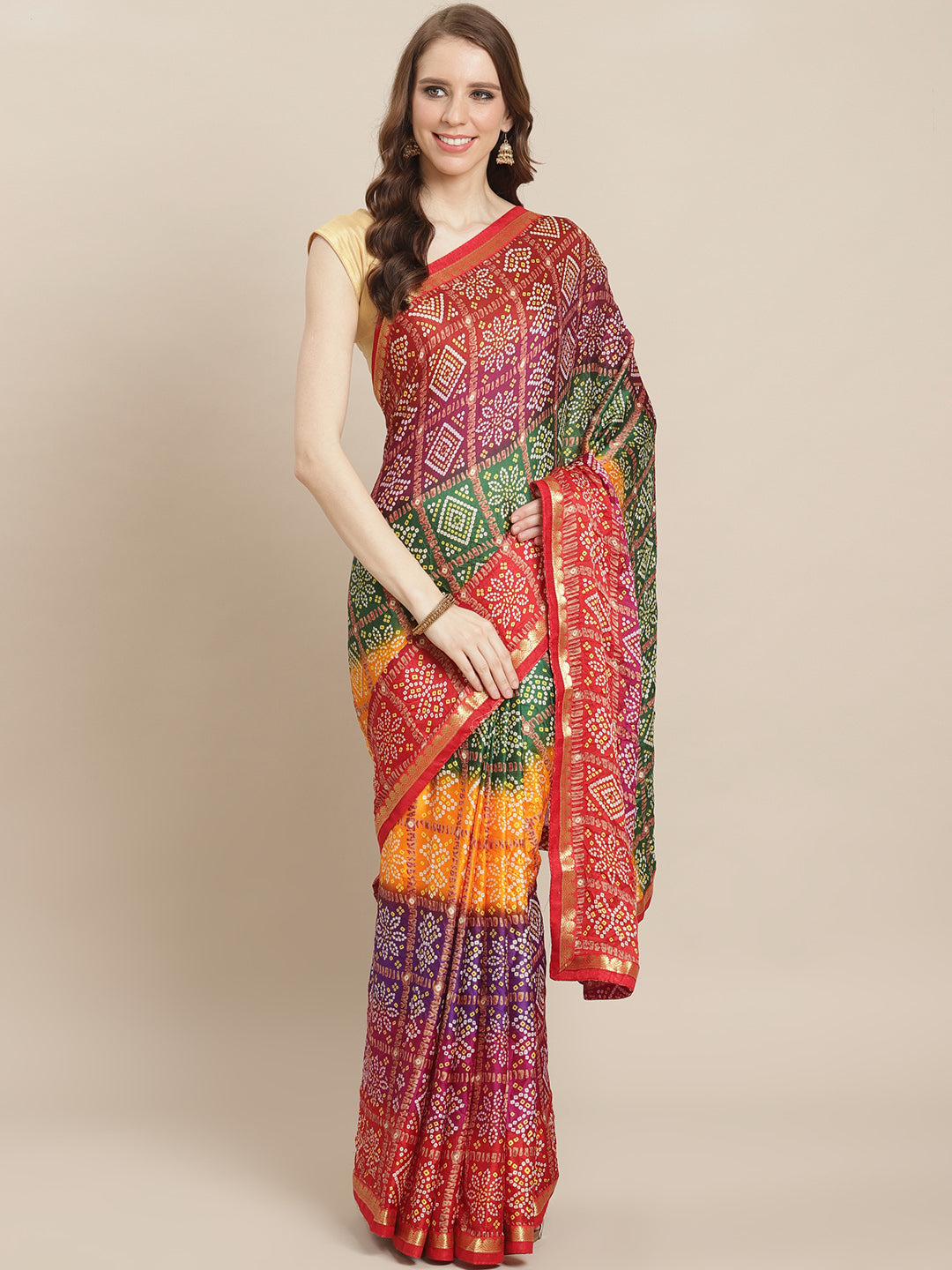 Elegant Georgette Bandhej-Printed Saree | Traditional Wedding Party Wear