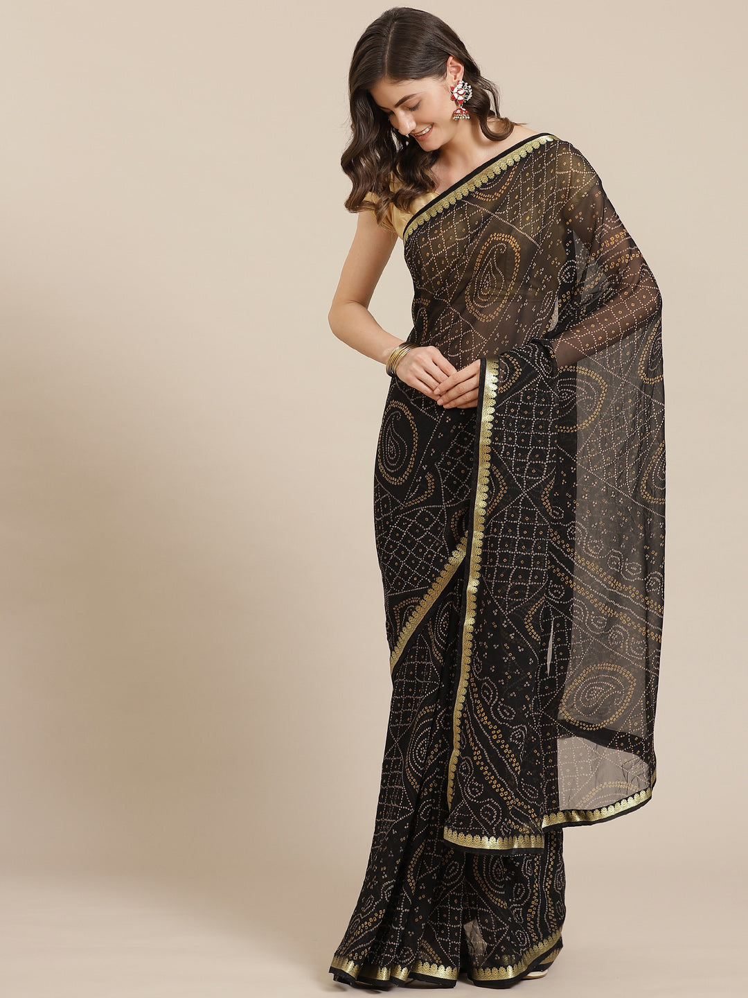 Georgette Bandhej-Printed Saree | Traditional Wedding Party Wear | Special Event Ceremonial