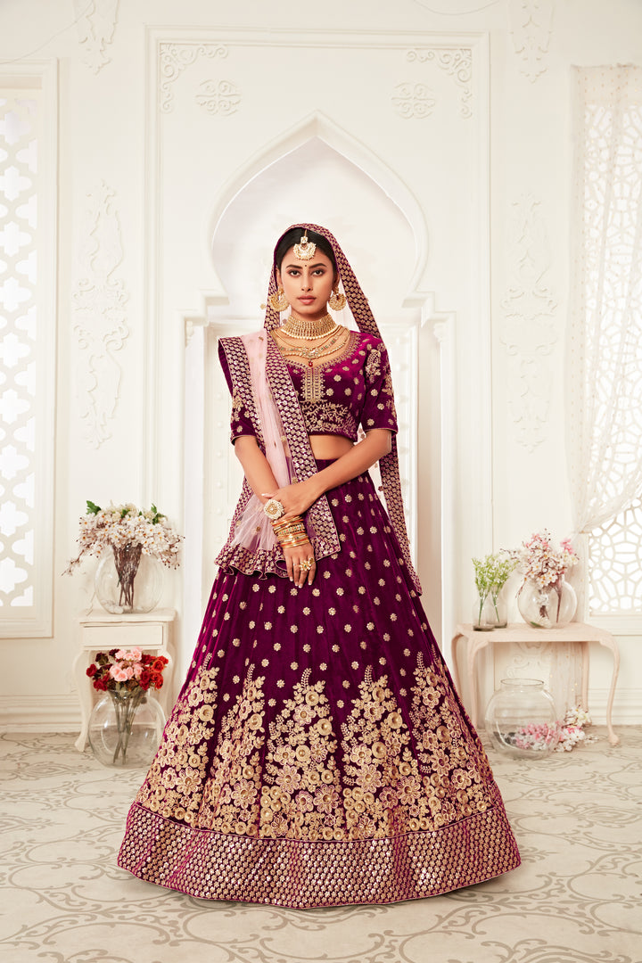 Designer Velvet Lehenga Choli | Embroidered Choli with Soft Net Dupatta for weddings