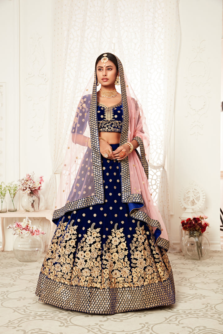 Designer Velvet Lehenga Choli | Embroidered Choli with Soft Net Dupatta for weddings