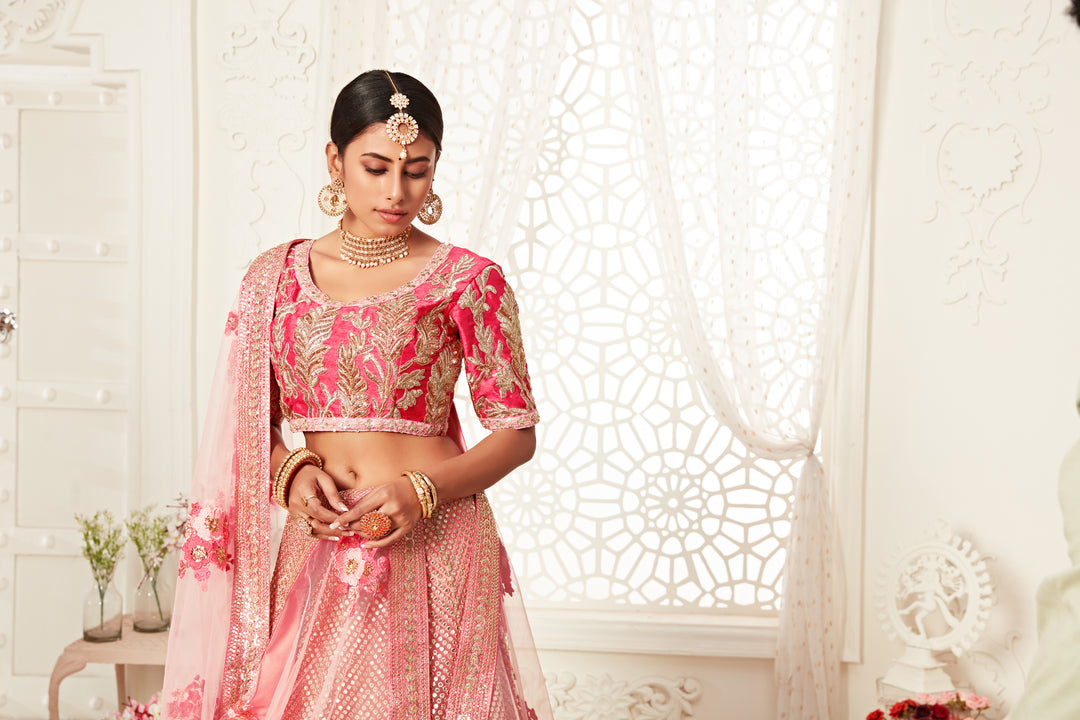 Pink Net Lehenga Choli | Heavy Embroidery with Soft Net Dupatta traditional wear