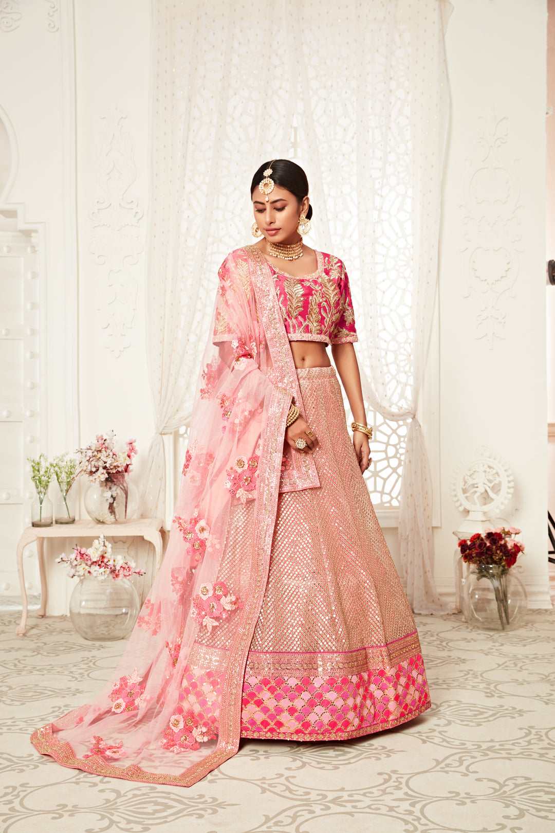 Pink Net Lehenga Choli | Heavy Embroidery with Soft Net Dupatta traditional wear