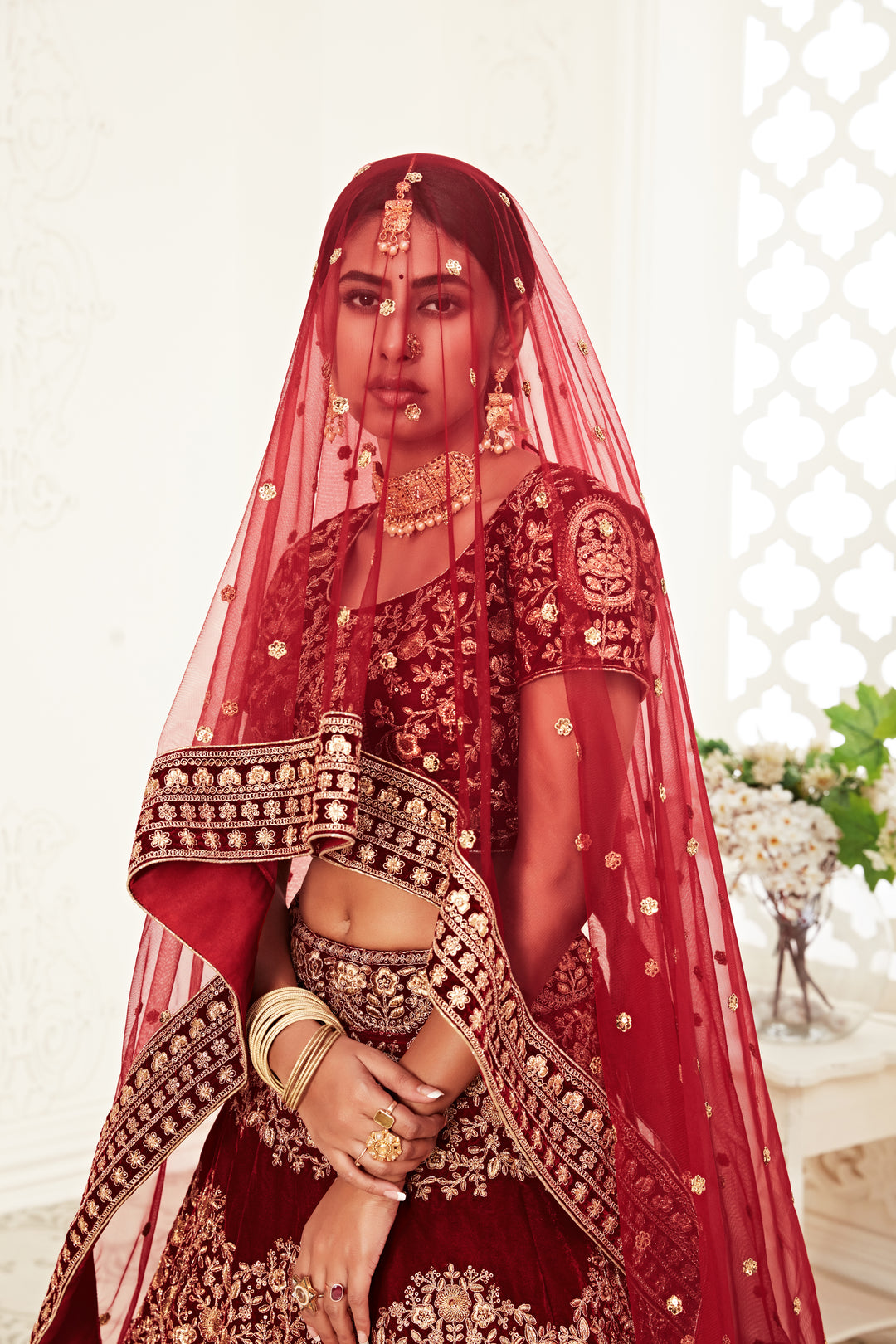 Gorgeous Red Velvet Lehenga Choli | Intricate Embroidery | Perfect for Weddings