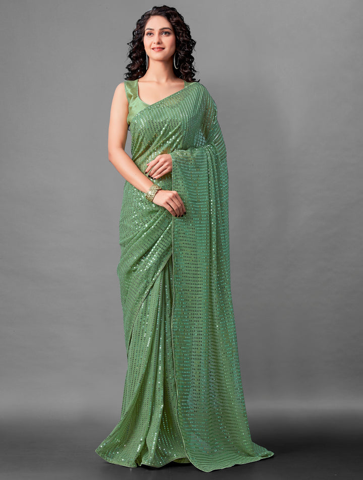 Georgette Saree with Banglori Silk Blouse | Sequined Embroidery Work | Traditional Wedding Party Wear