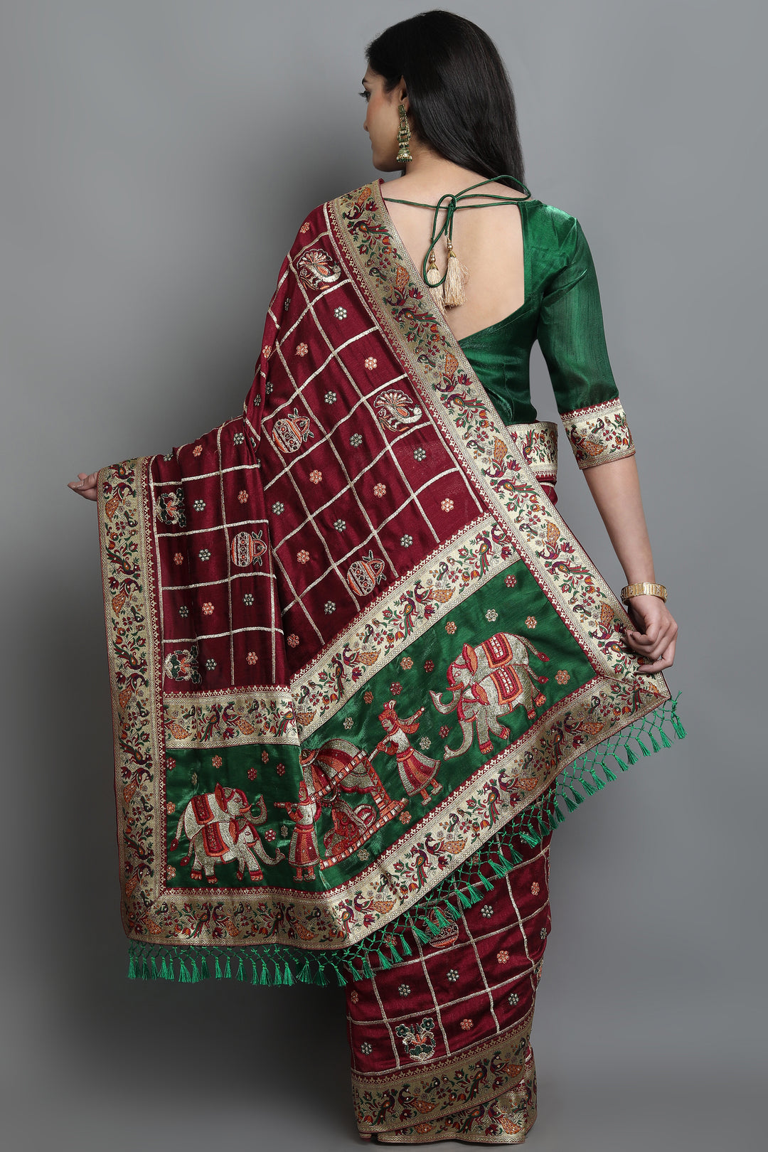 Elegant Soft-Silk Saree | Heavy Embroidery & Diamond Work | Wedding, Party, Pooja