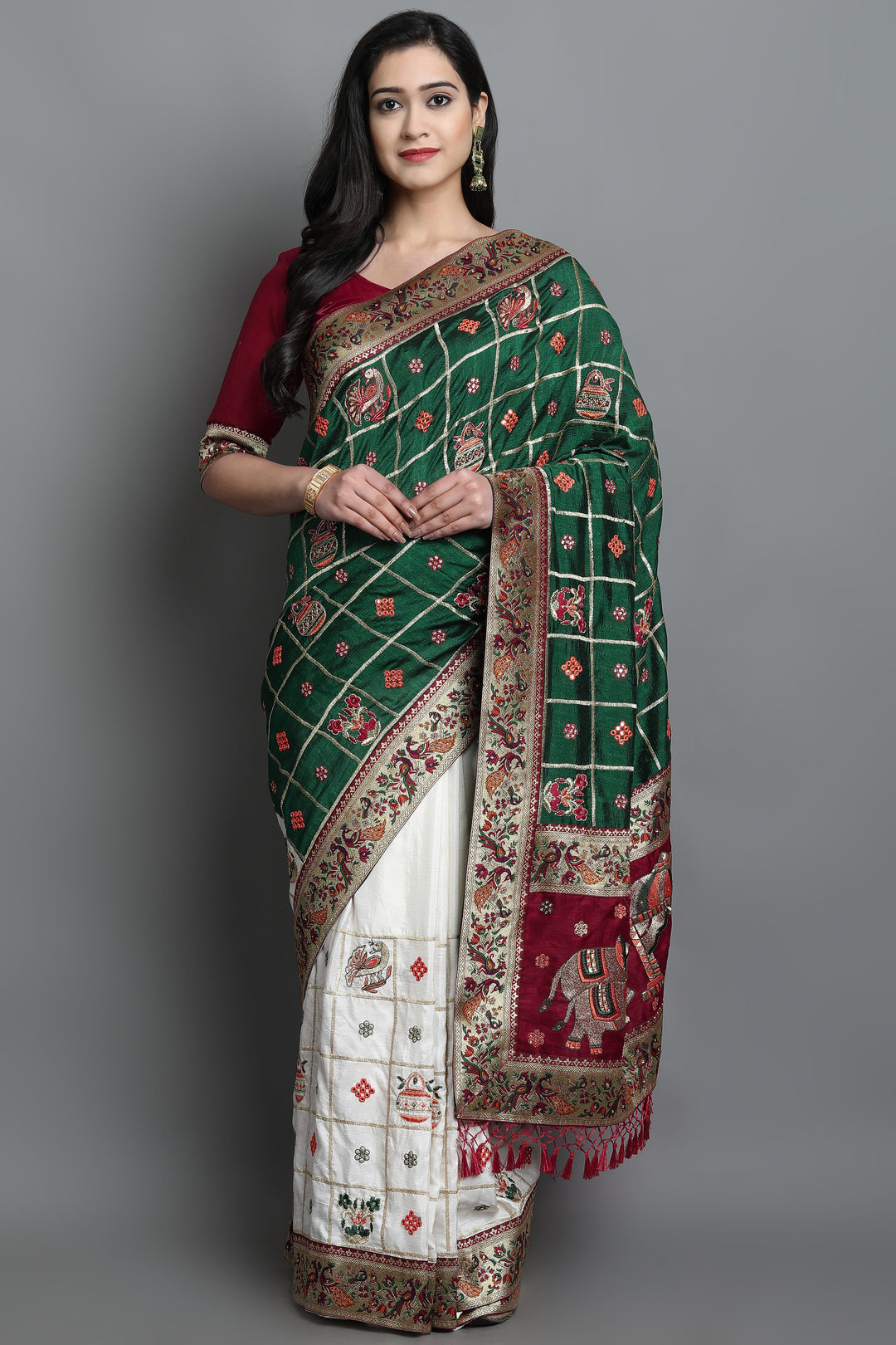 Elegant Soft-Silk Saree | Heavy Embroidery & Diamond Work | Wedding, Party, Pooja