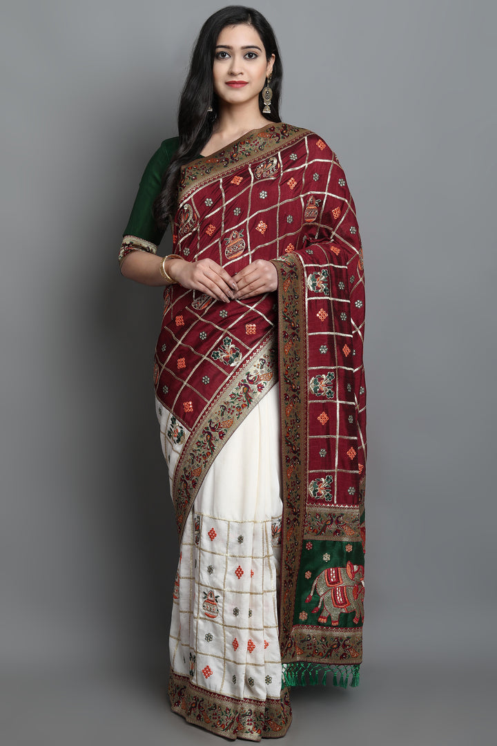 Elegant Soft-Silk Saree | Heavy Embroidery & Diamond Work | Wedding, Party, Pooja