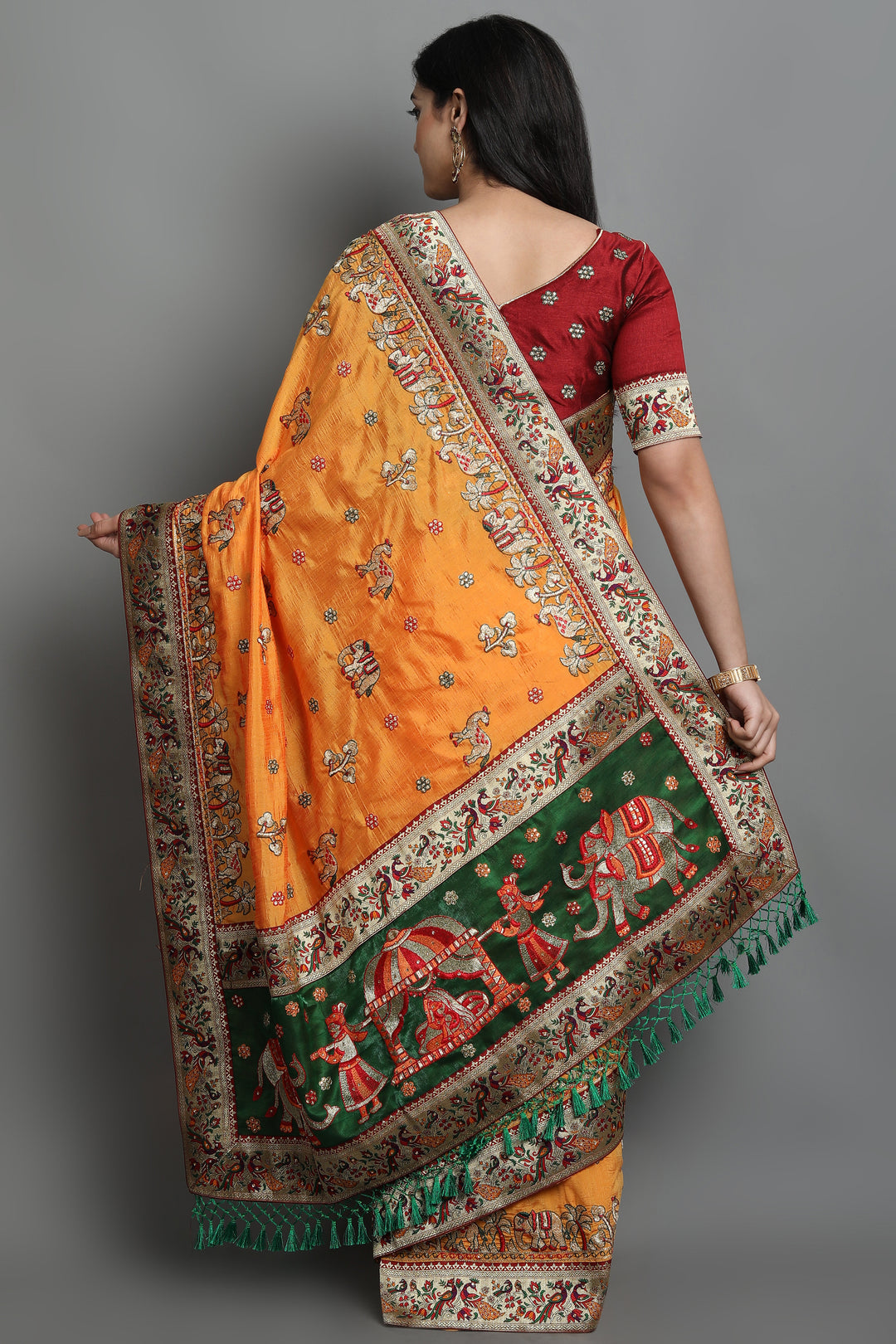 Elegant Soft-Silk Saree | Heavy Embroidery & Diamond Work | Wedding, Party, Pooja