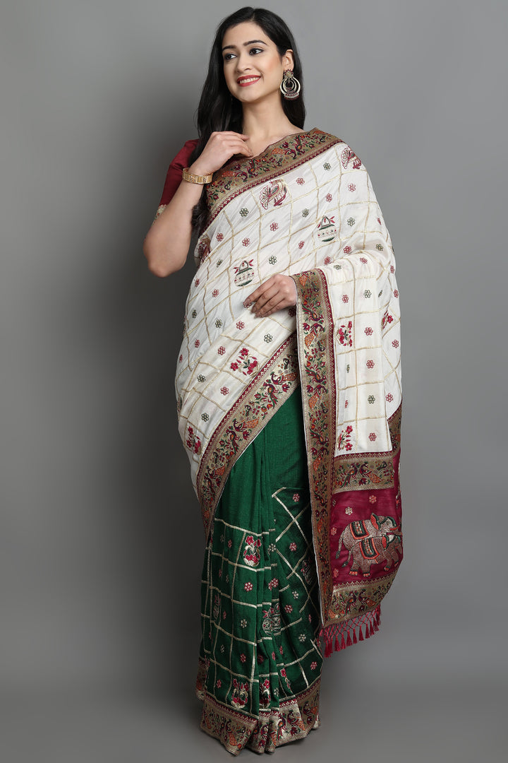 Soft-Silk Saree | Heavy Embroidery | Diamond Work | Wedding | Party | Pooja | Traditional Occasions