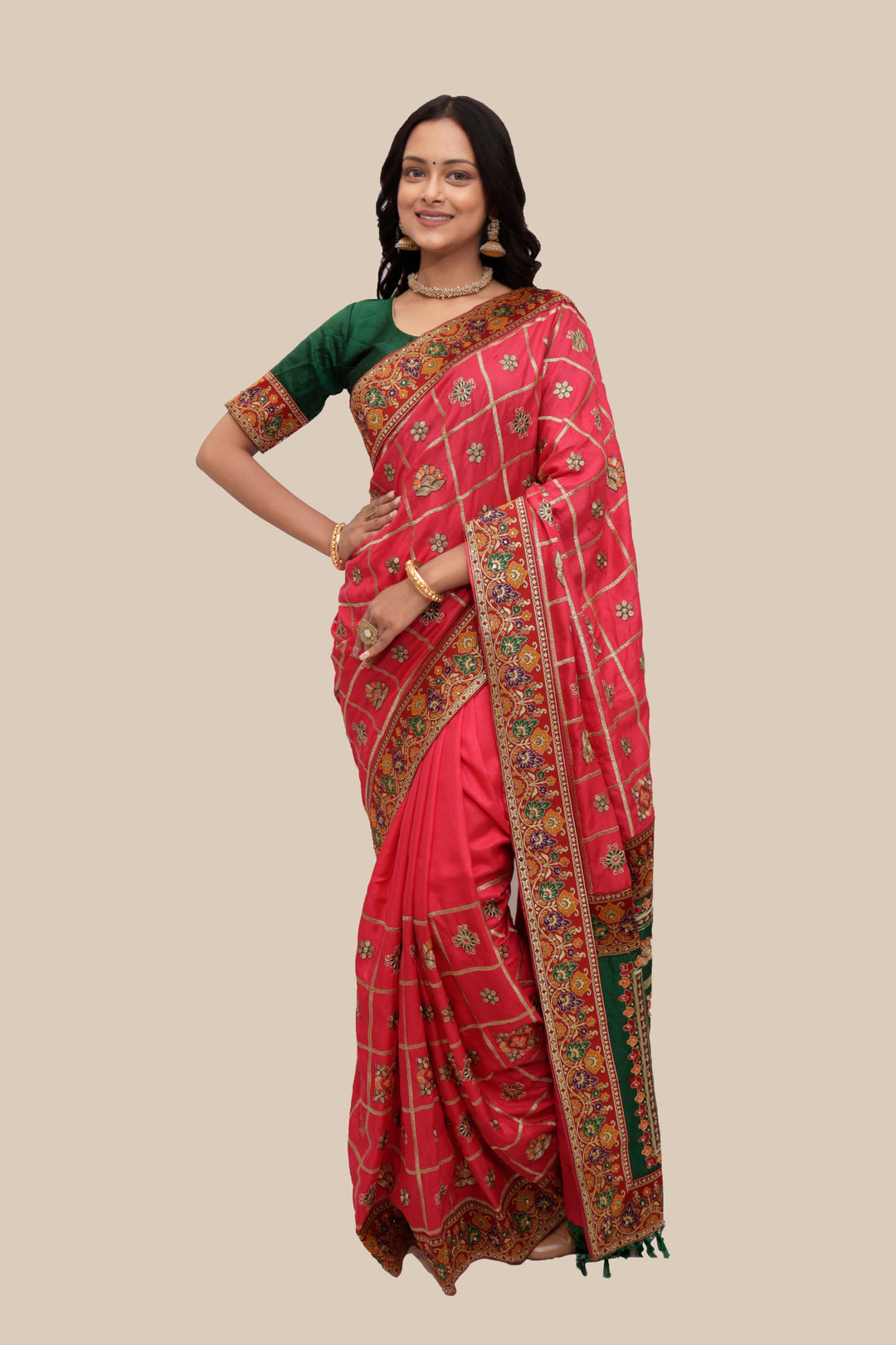 Elegant Soft-Silk Saree | Heavy Embroidery & Diamond Work | Wedding & Party