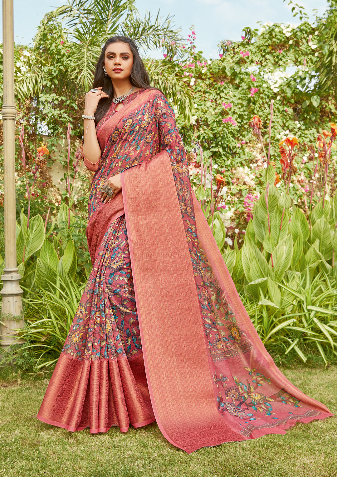 Linen Saree | Wevon Designer Digital Printed | Traditional Wedding Wear | Special Event Party Pooja Ceremonial