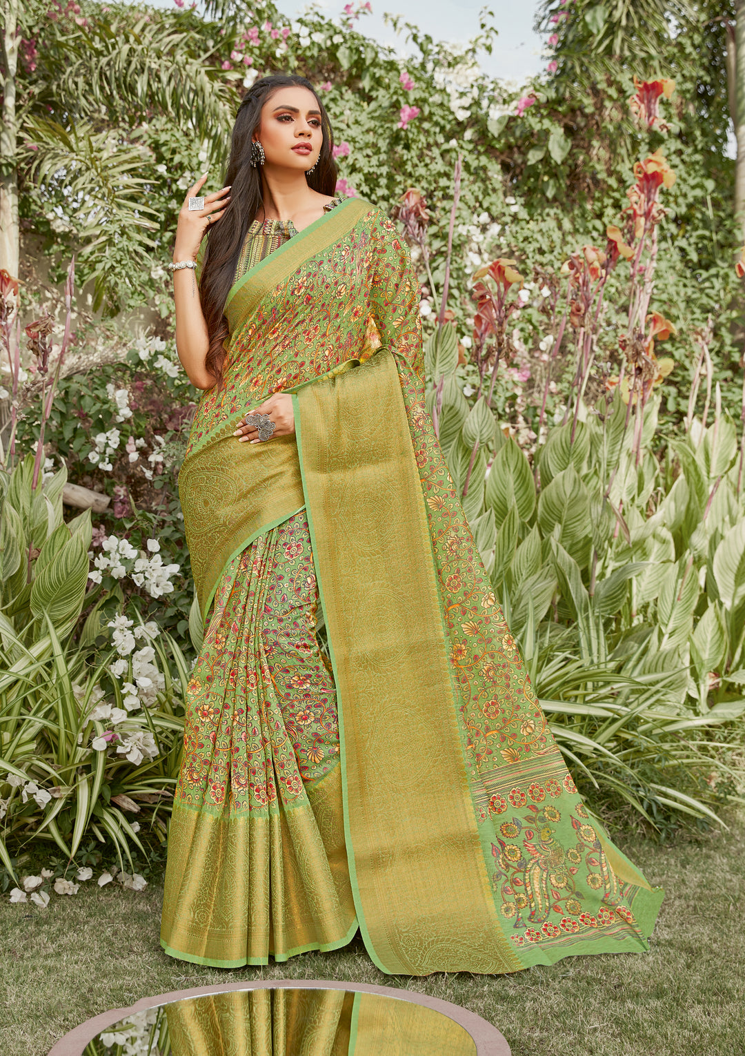 Designer Linen Saree | Digital-Printed | Traditional Wedding Wear | Party Pooja