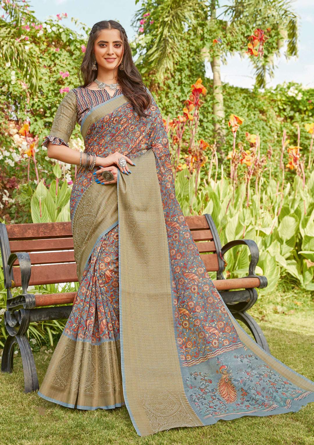 Linen Saree with Digital Print | Perfect for Wedding & Festive Style