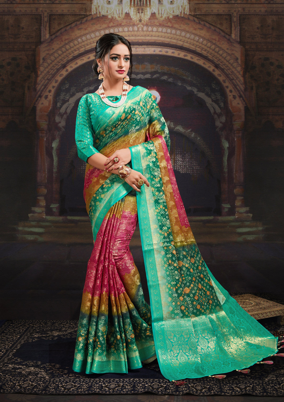 Designer Rama Chanderi Saree | Traditional & Festive Elegance