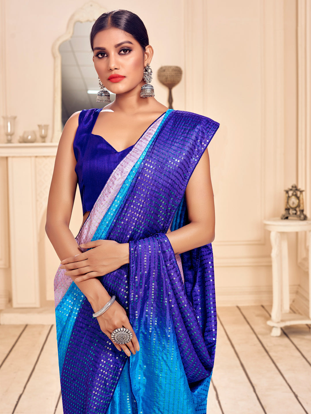 Art-Silk Saree with Heavy Sequins Embroidery | Traditional Wedding Wear | Party & Pooja