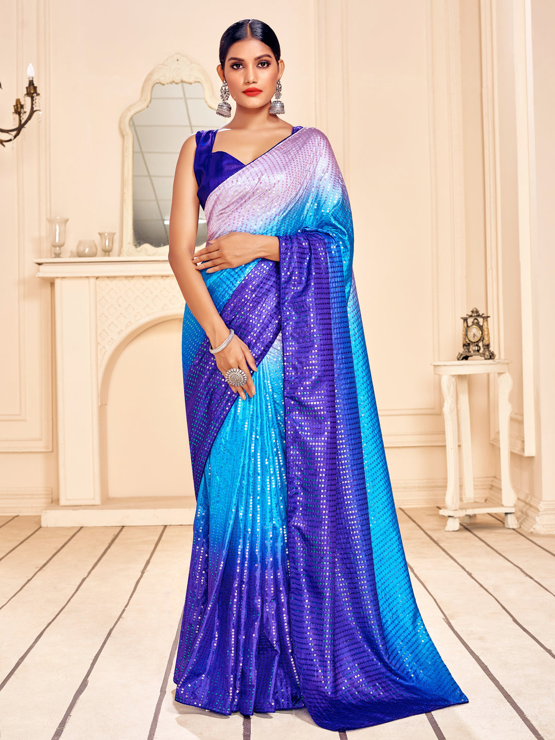 Art-Silk Saree with Heavy Sequins Embroidery | Traditional Wedding Wear | Party & Pooja