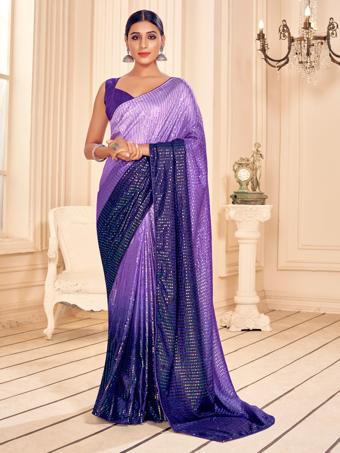 Art-Silk Saree with Heavy Sequins Embroidery | Traditional Wedding Wear | Party & Pooja