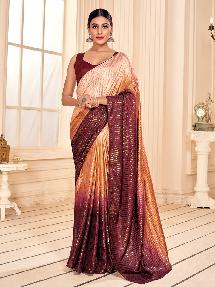 Art-Silk Saree with Heavy Sequins Embroidery | Traditional Wedding Wear | Party & Pooja