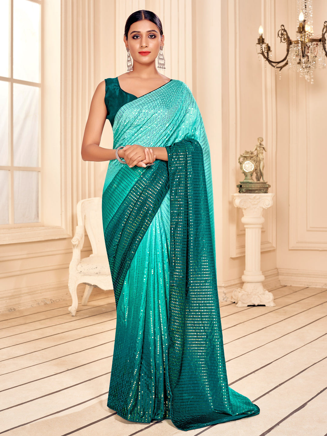 Art-Silk Saree with Heavy Sequins Embroidery | Traditional Wedding Wear | Party & Pooja