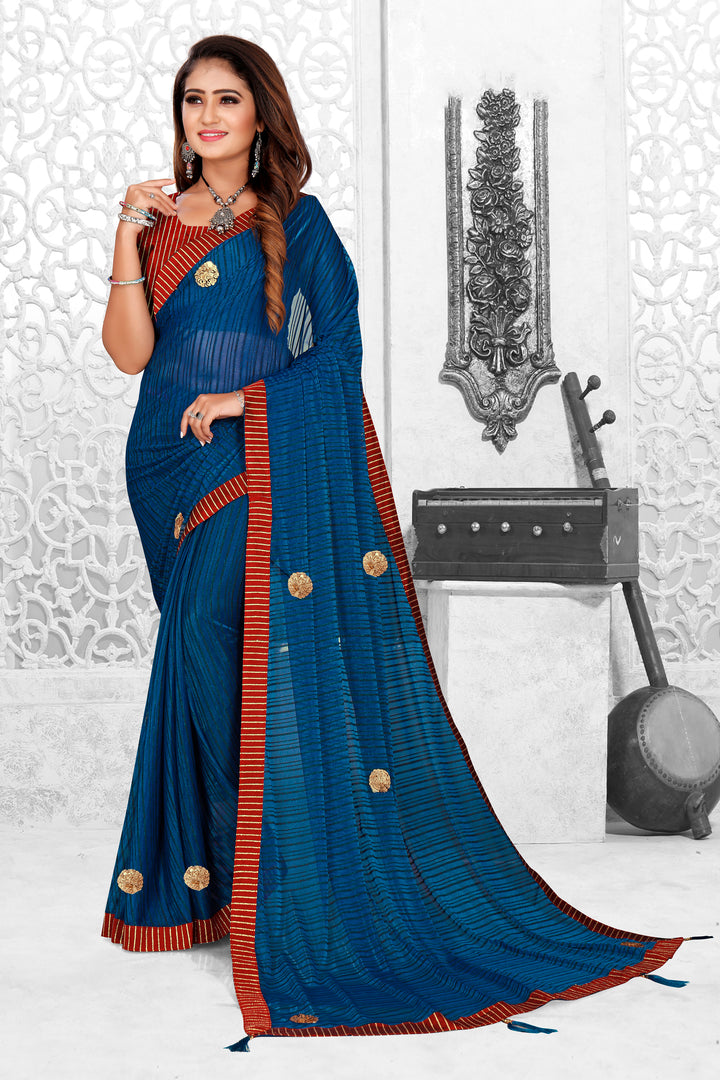 Spandex-Poly Saree with Wevon-Lining Butta Work | Wedding & Party Ready