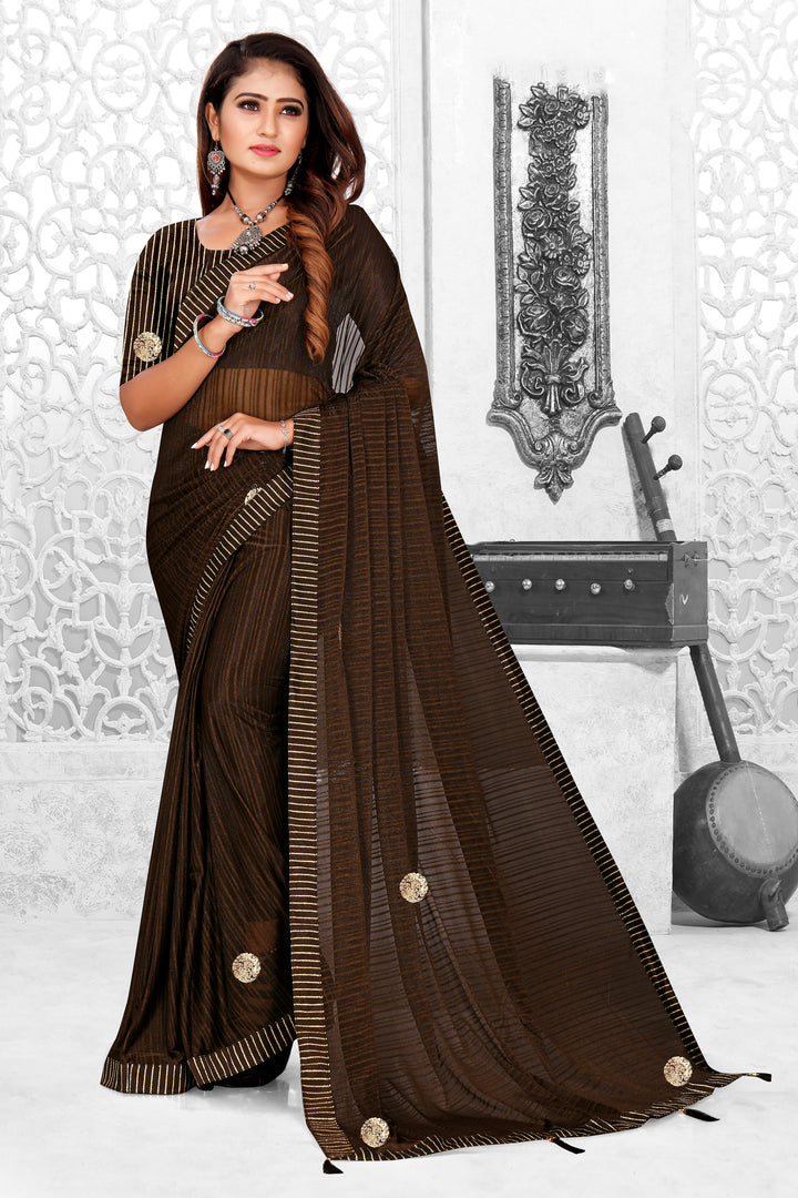 Spandex-Poly Saree with Wevon-Lining Butta Work | Wedding & Party Ready