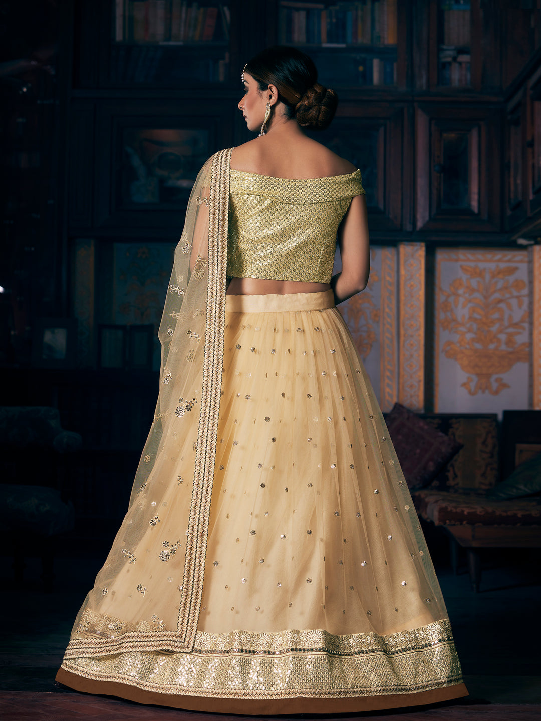 Cream Bridal Lehenga Choli | Heavy Thread Jari Sequin Work for Weddings