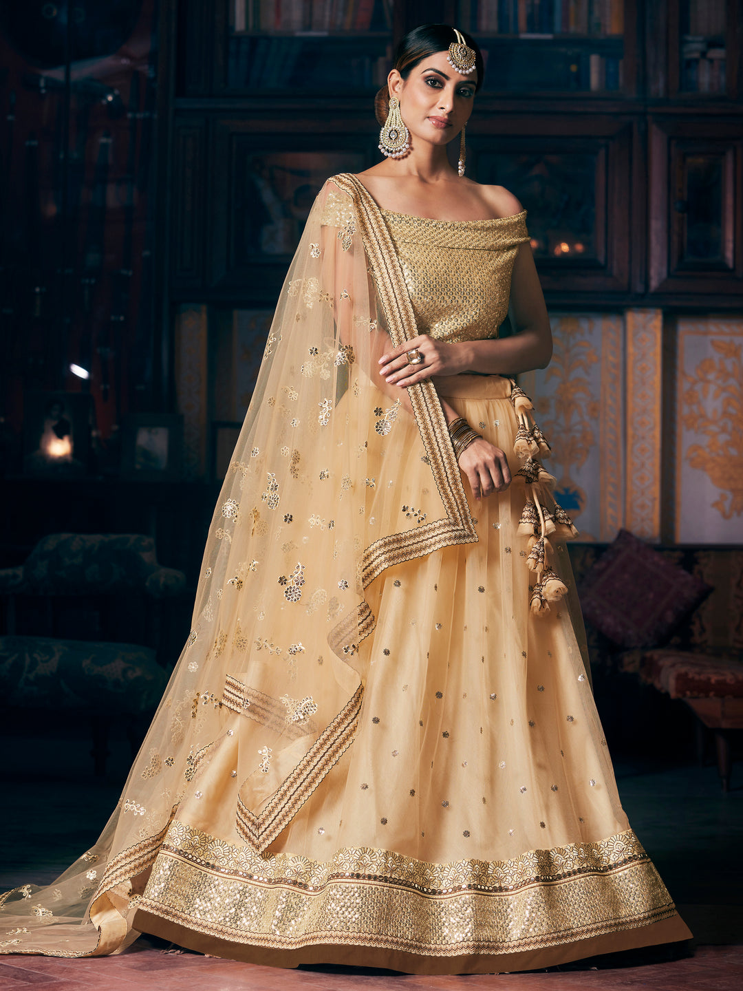 Cream Bridal Lehenga Choli | Heavy Thread Jari Sequin Work for Weddings