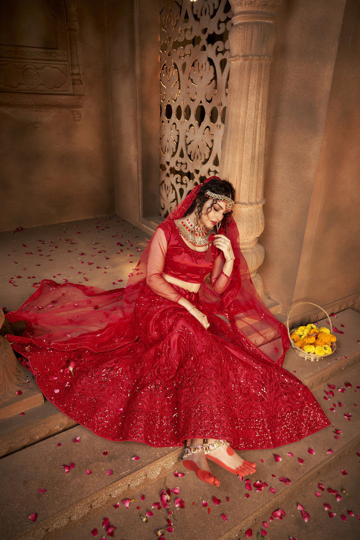 Designer Net Lehenga Choli | Multisequence Embroidery Partywear for Weddings