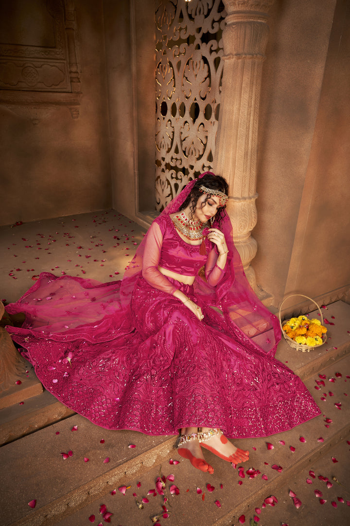 Designer Net Lehenga Choli | Multisequence Embroidery Partywear for Weddings