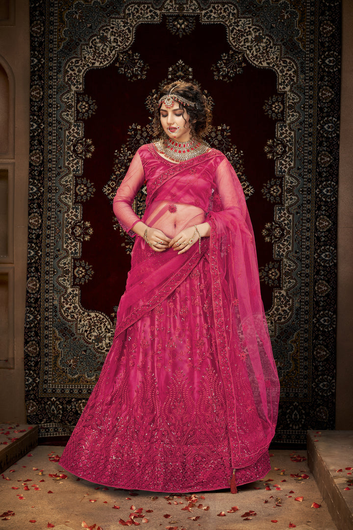 Designer Net Lehenga Choli | Multisequence Embroidery Partywear for Weddings