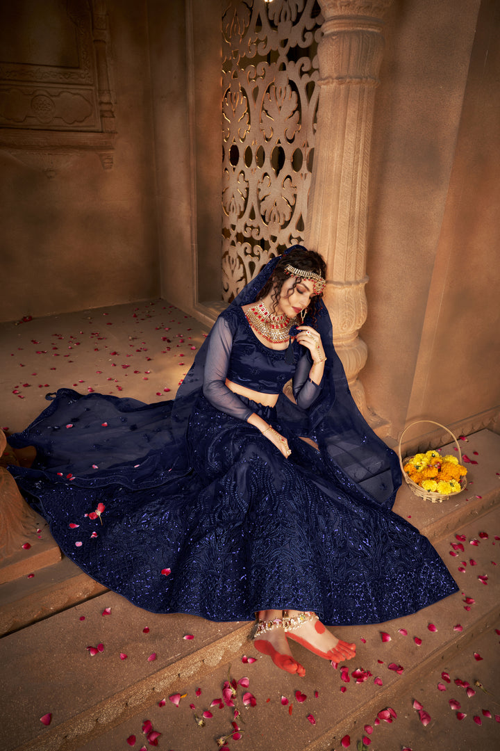 Designer Net Lehenga Choli | Multisequence Embroidery Partywear for Weddings