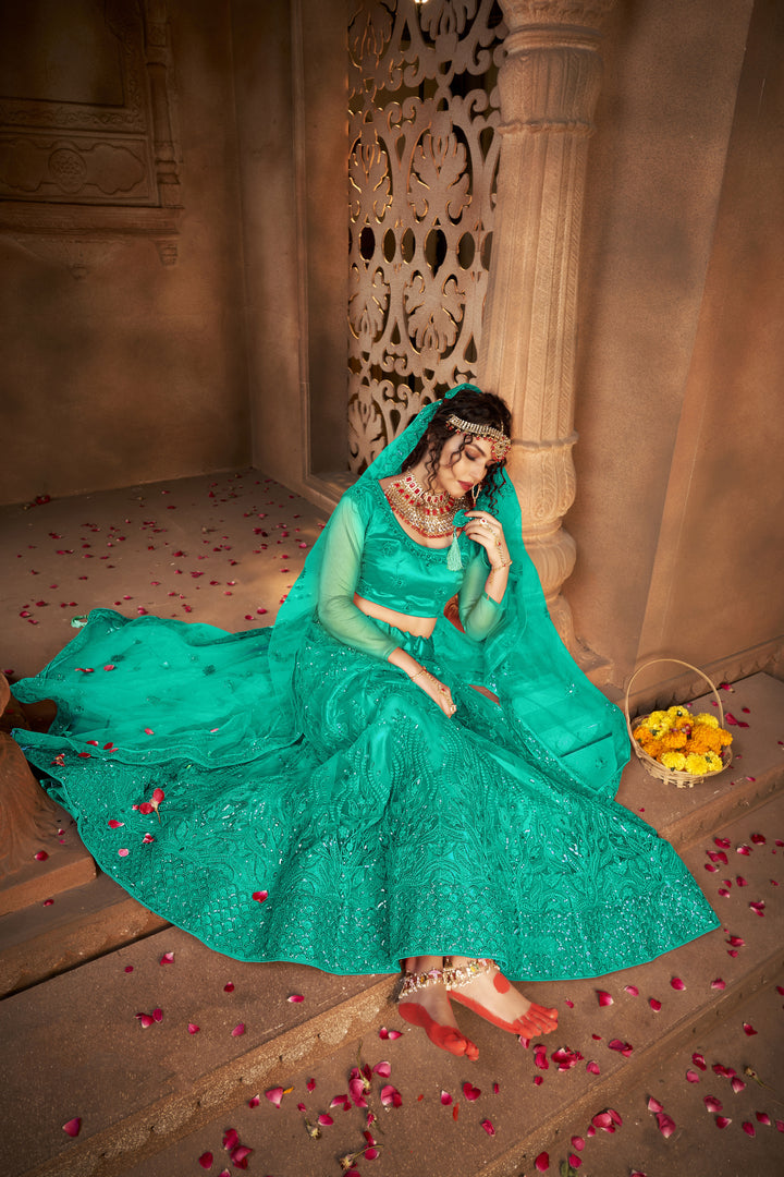 Designer Net Lehenga Choli | Multisequence Embroidery Partywear for Weddings