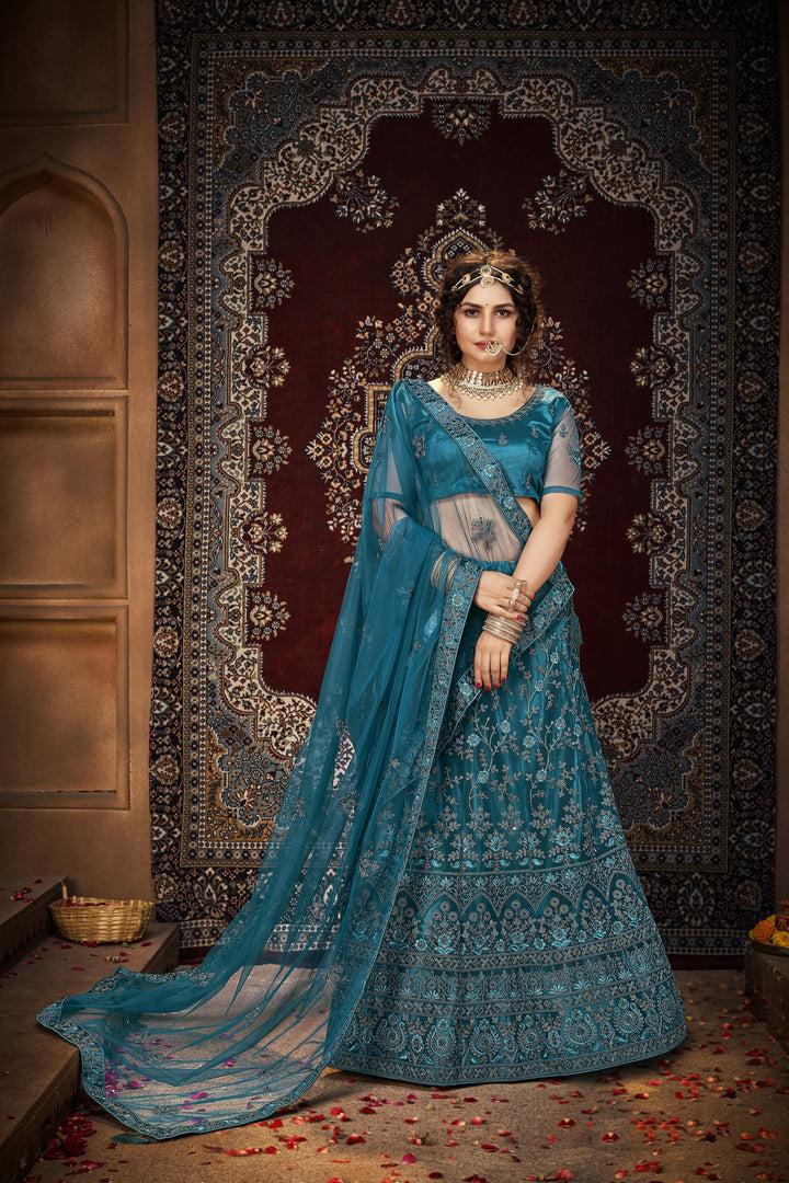 Heavy Designer Net Lehenga Choli | Elegant Sequins & Thread Embroidery Work