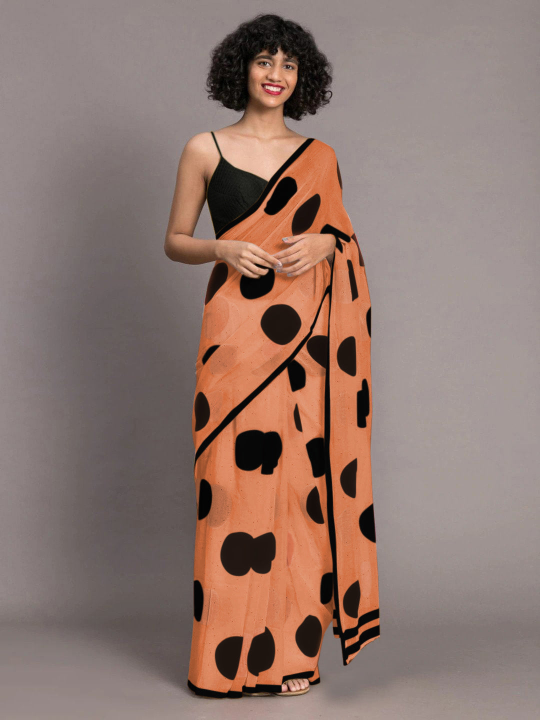 Exquisite Peach Chanderi Saree with Black Blouse | An Exclusive Designer Masterpiece