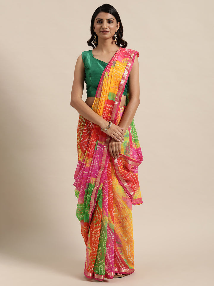 Georgette Saree with Printed Art-Silk Blouse | Traditional Wedding Wear