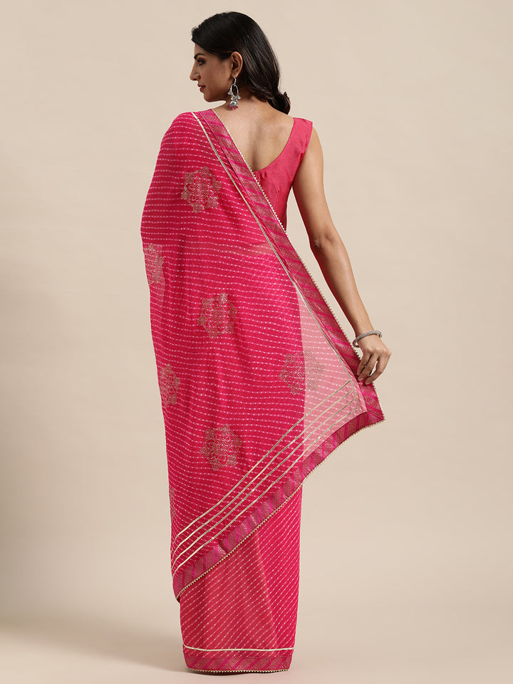 Georgette Printed Saree with Gota-Patti & Swarovski Work | Special Event Wear