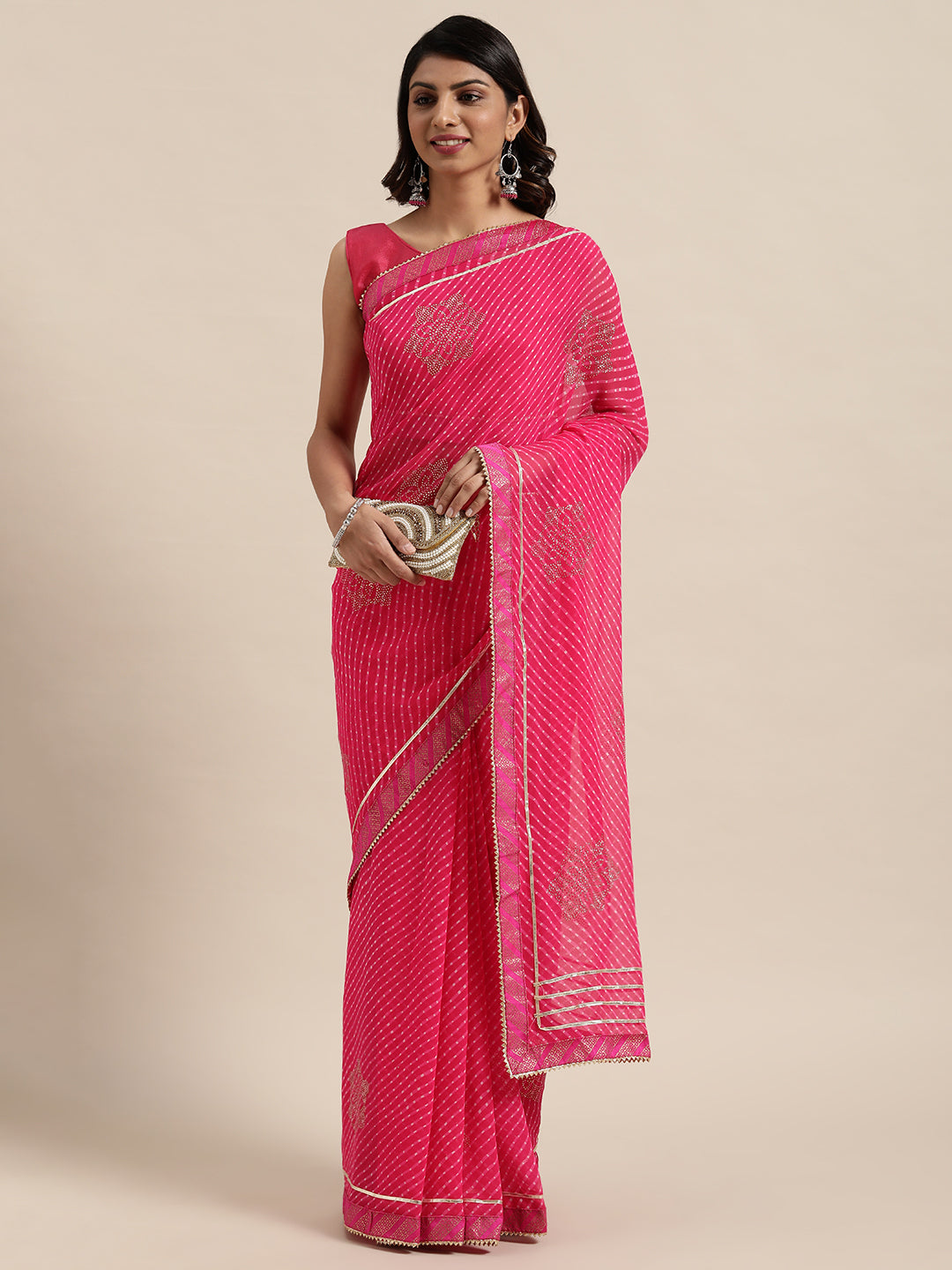 Georgette Printed Saree with Gota-Patti & Swarovski Work | Special Event Wear