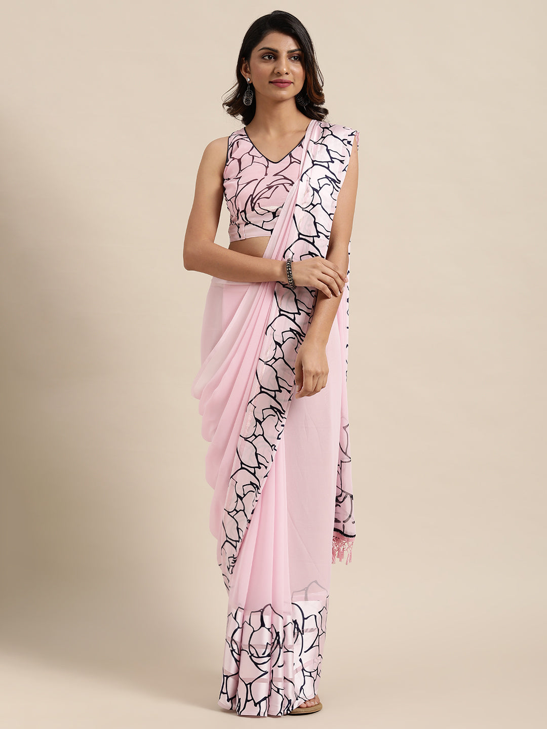 Printed Georgette Saree with Wevon-Patta | Perfect for Weddings & Festivities