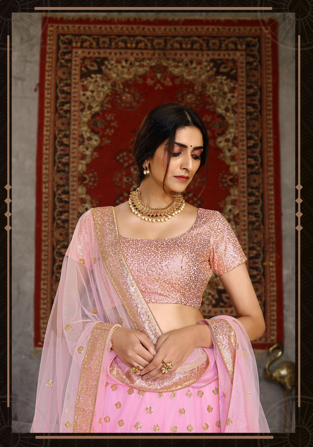 Luxurious Pink Net Lehenga Choli | Heavy Sequins Embroidery Work for Weddings