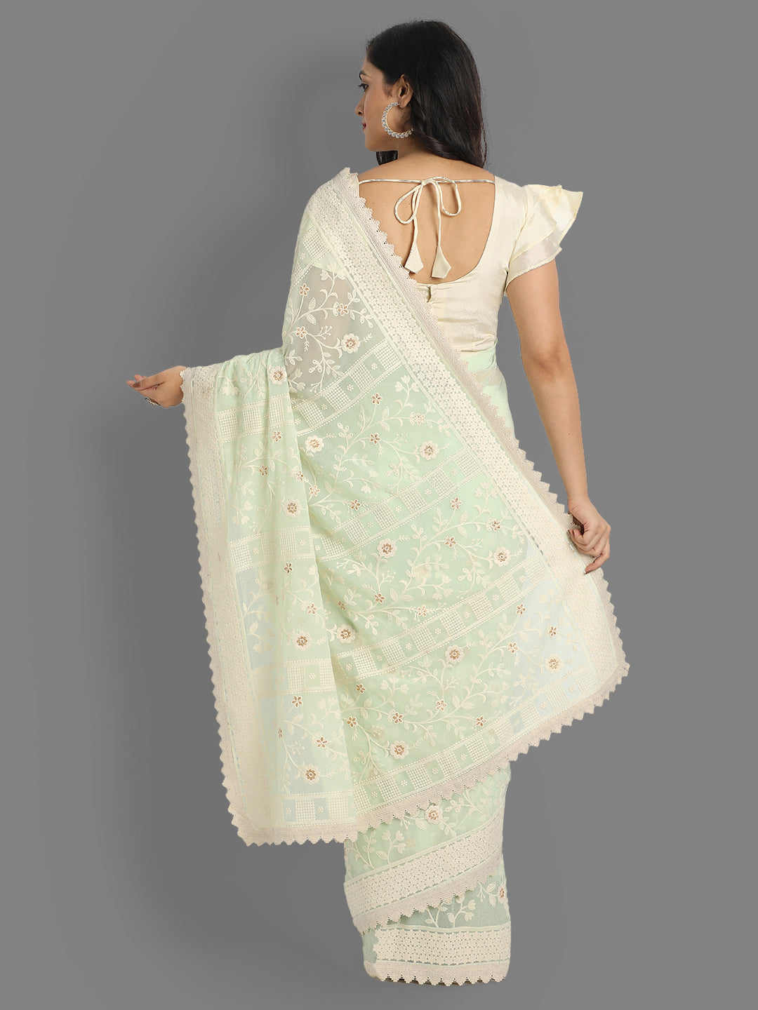 Faux-Georgette Saree with Silk Blouse | Lucknowi Embroidery for Events