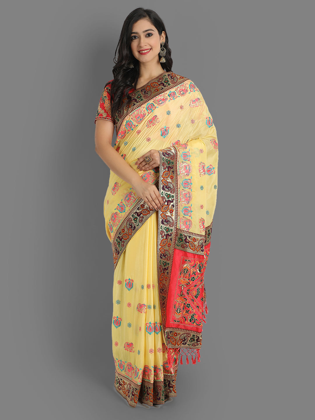 Chinon Saree with Heavy Thread Embroidery & Diamond Work | Special Event Wear