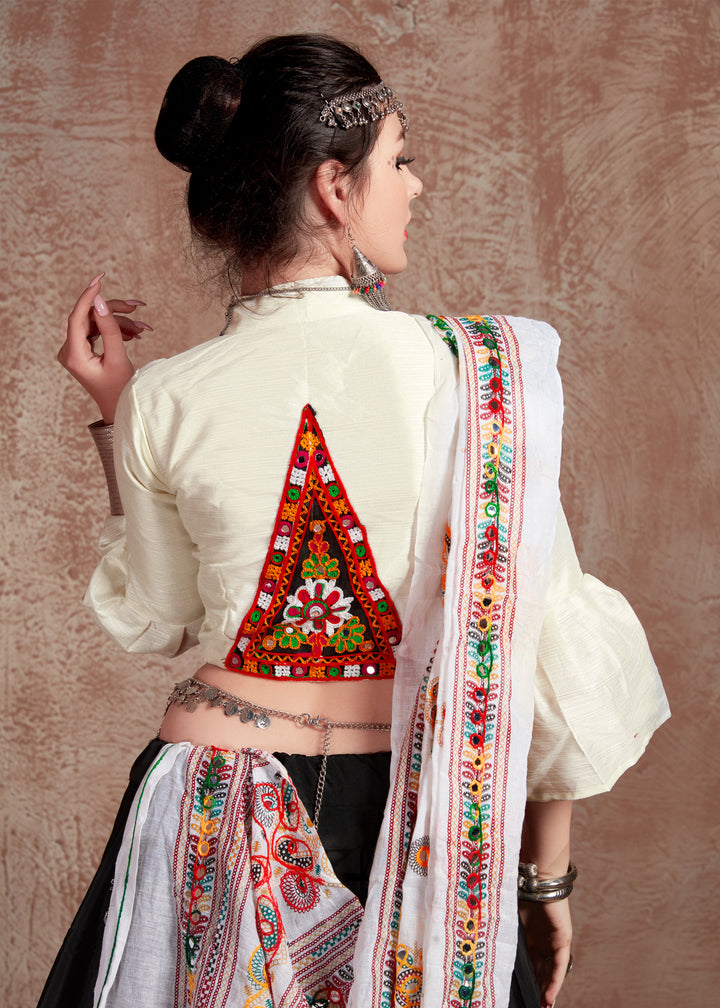 Luxurious Black Tafeta Silk Lehenga with White Dupatta | A Captivating Traditional Ensemble