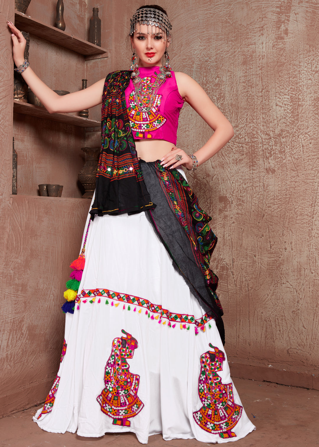 Beautiful White Cotton Lehenga with Black Dupatta | A Captivating Traditional Ensemble